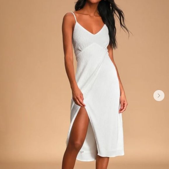 Lulus White Tie-Back Faux-Wrap Midi Dress - Size Medium - Picture 1 of 4